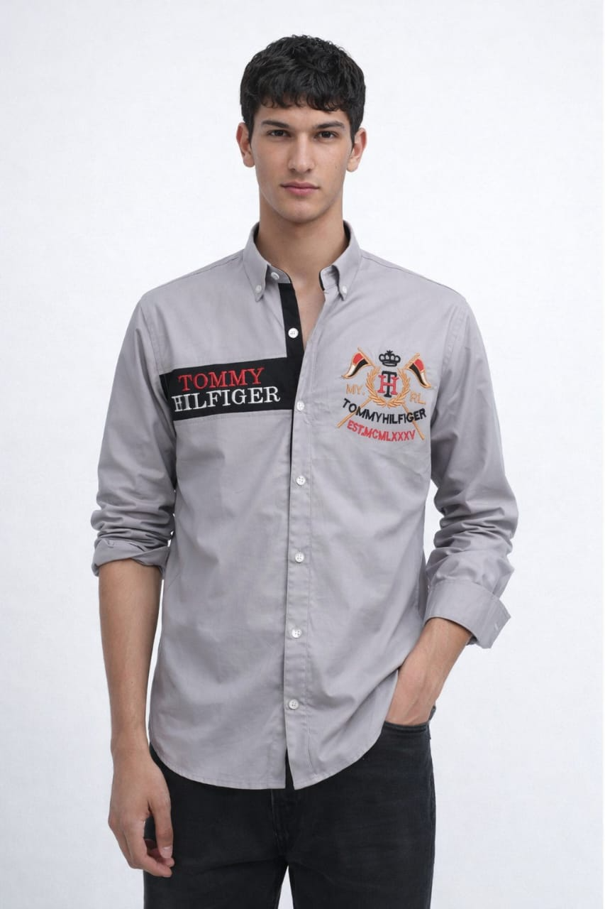 e9c1afcd-f104-47b9-a0c9-19f5da0ba4f5 قميص كم قطن تطريز -رمادي CH174 - الصورة 1