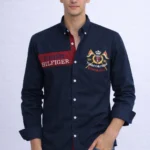 قميص كم قطن تطريز -كحلي CH176