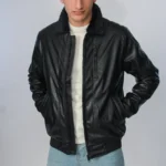 جاكيت جلد ياقه فرو - اسود- JK193 - Image 3