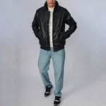 جاكيت جلد ياقه فرو - اسود- JK193