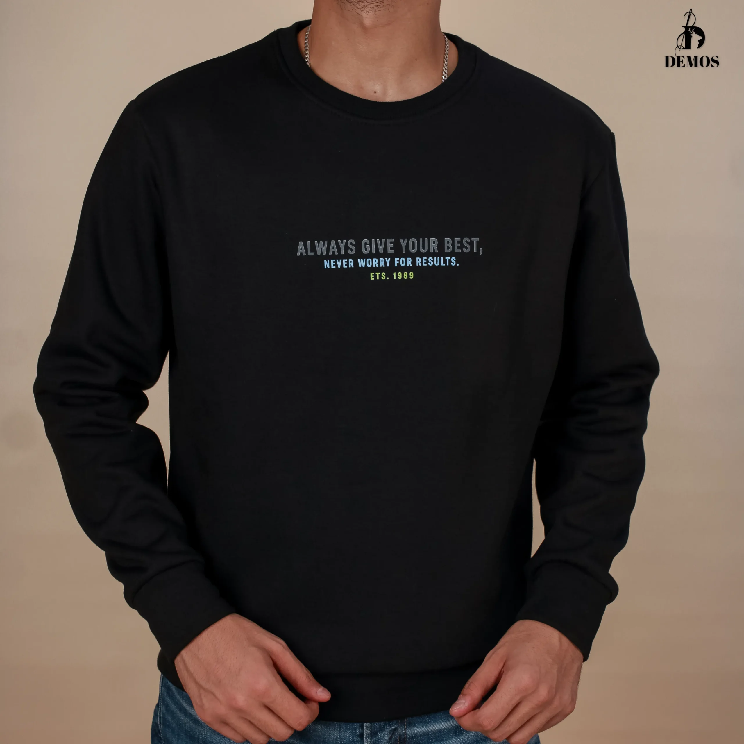 IMG_3574 سويت شيرت ميلتون NEVER WORRY – اسود - Image 1