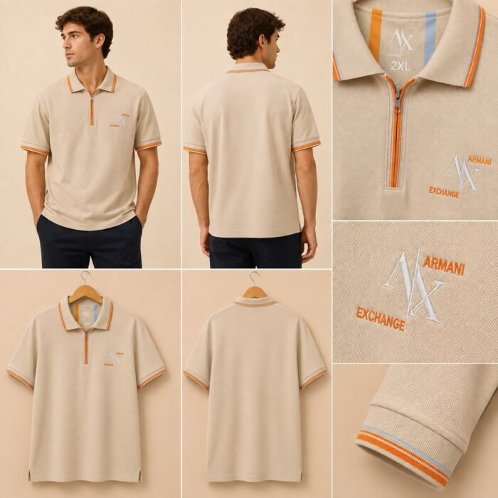 ⁦Polo T-shirt beige AX03⁩ - الصورة ⁦3⁩