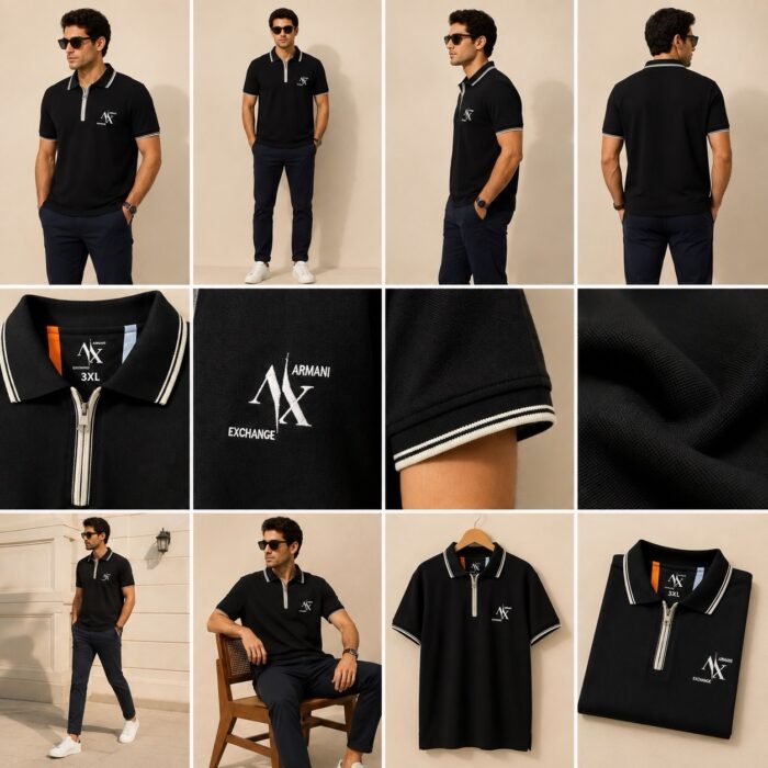 ⁦Polo T-shirt black AX01⁩ - الصورة ⁦2⁩